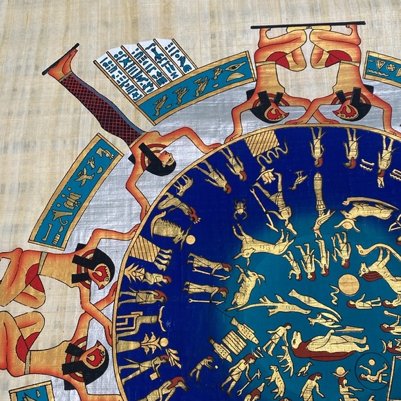 Hand Painted Egyptian Papyrus 36”H x 25”W with Storage Tube — Signed - Picture 8 of 14